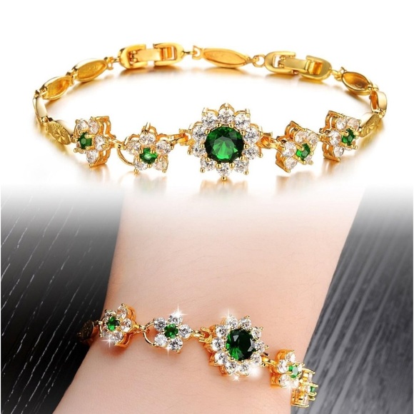 Womens Bangle Bracelets, Adjustable Emerald Love Flower Link Bangles Bracelets - Picture 1 of 5